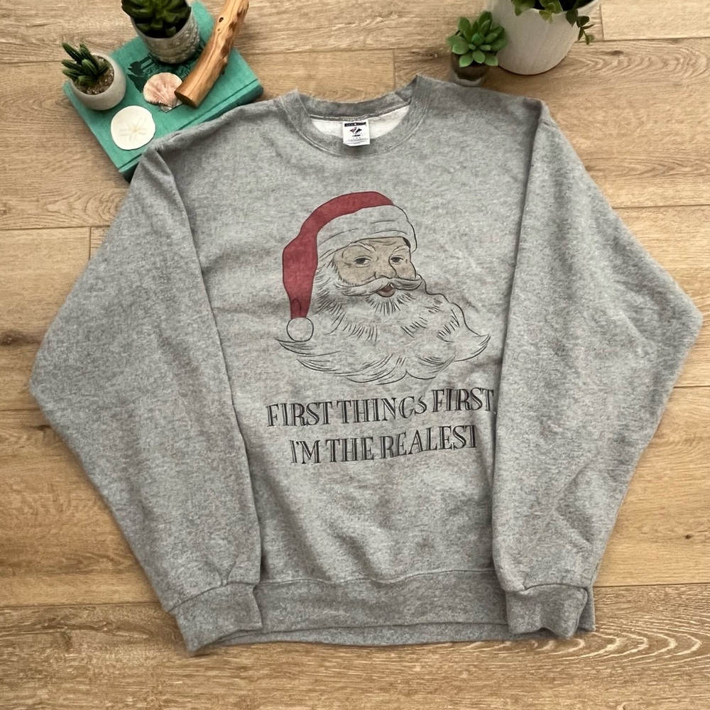 JERZEES grey Santa crewneck